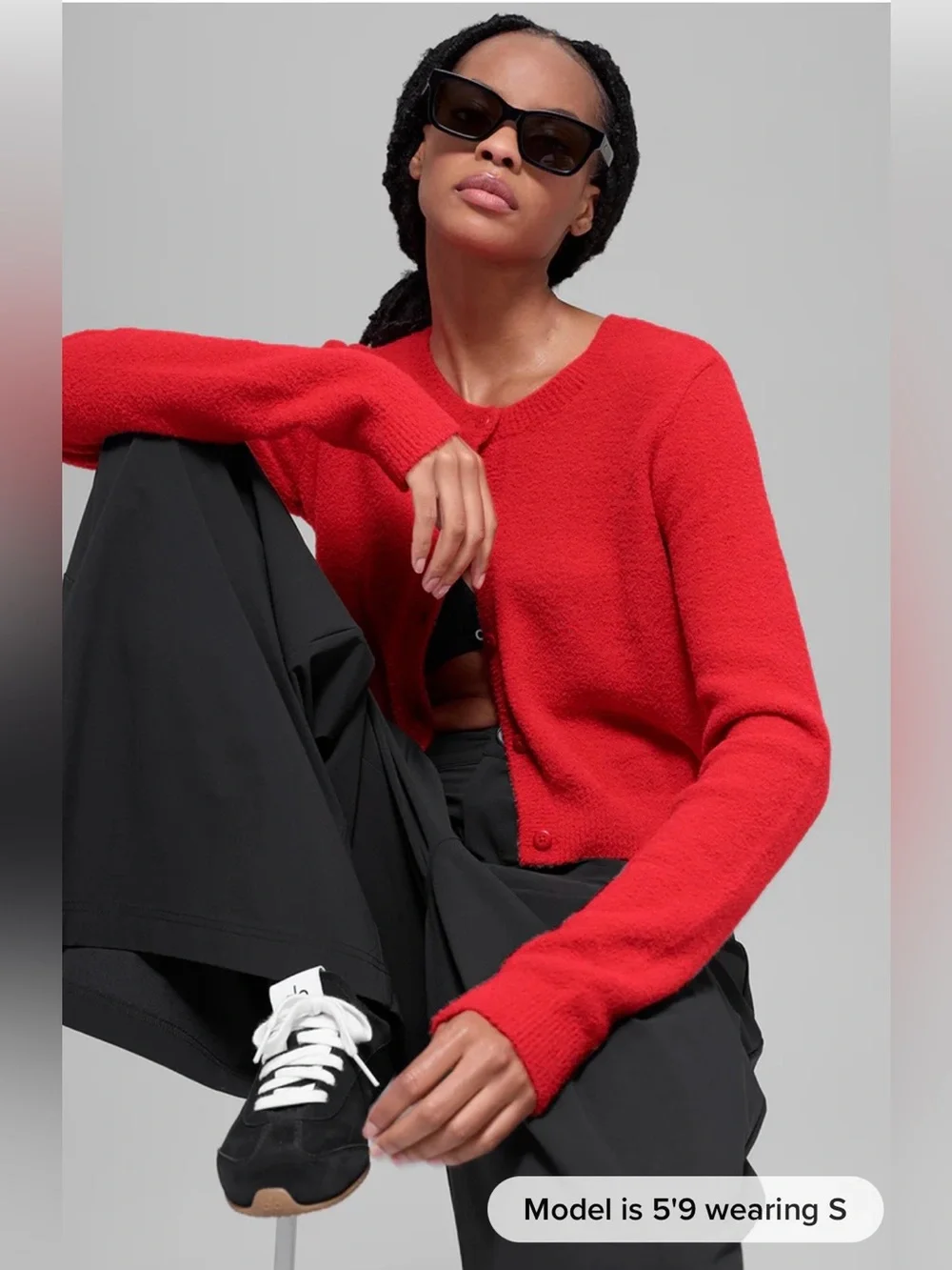 Alo yoga Snuggle Up Sweater Cropped Cardigan in Bright red color